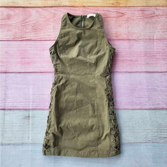 A.L.C‎ Army Green Valeria Lace Up Grommet Fitted Mini Sheath Dress 6 - Picture 2 of 7